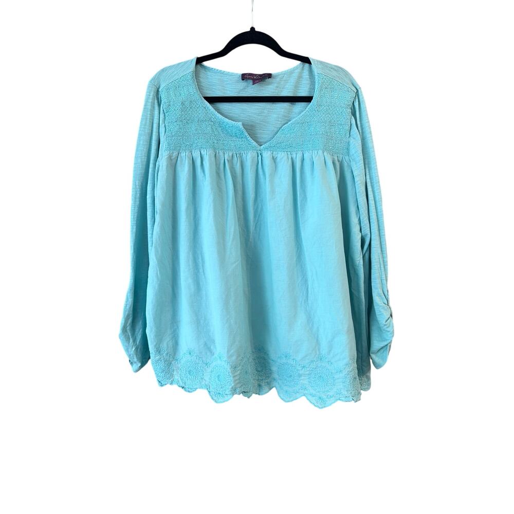 Gloria Vanderbilt Women's Plus Size Aqua Blue Popover Blouse Size XXL